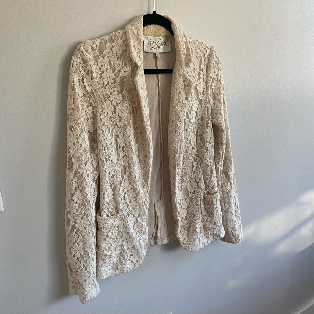 Rory Becca Ivory Lace Open jacket in Stretch Jersey Material